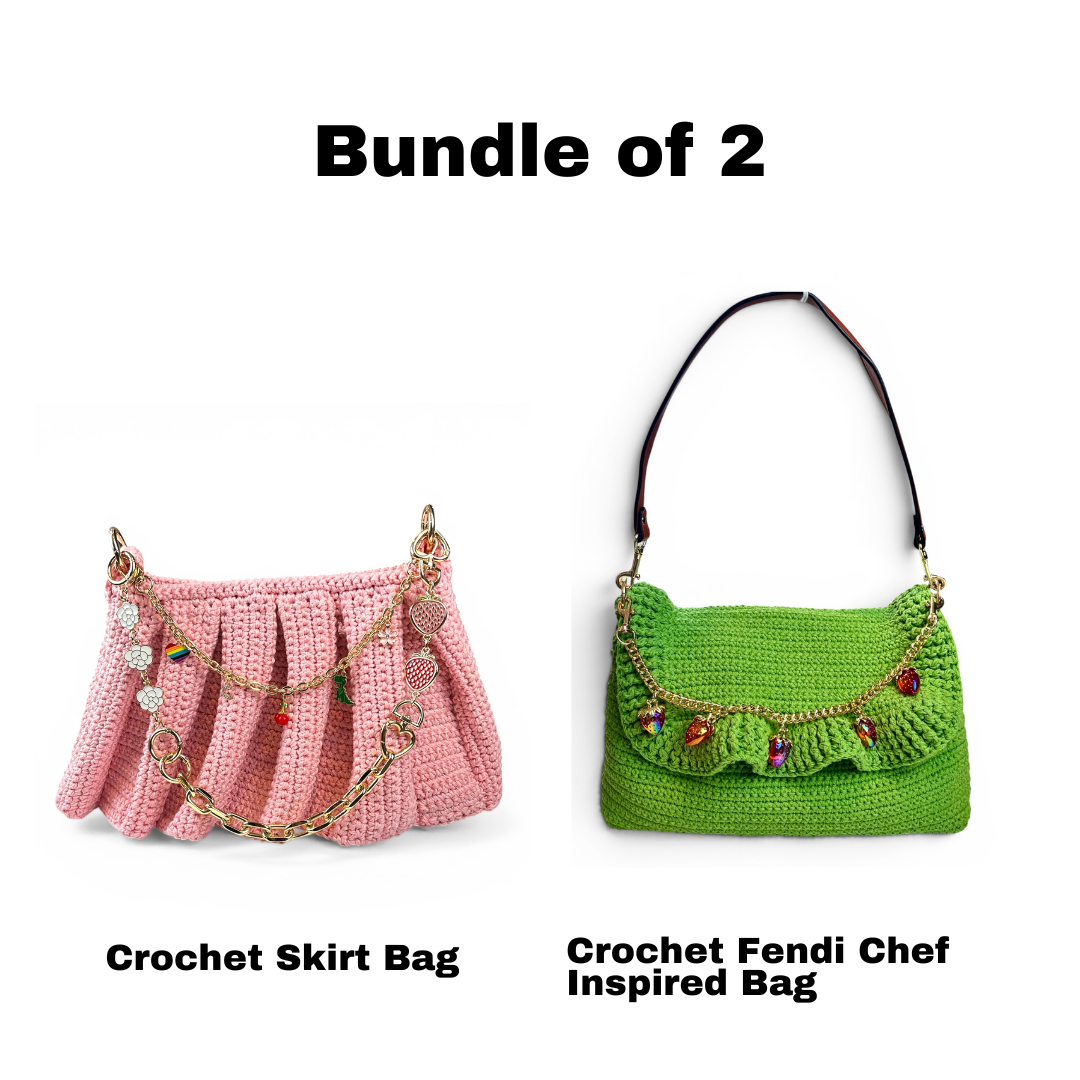 Bundle of 2 - Crochet Skirt Bag and Crochet Fendi Chef Inspired Bag