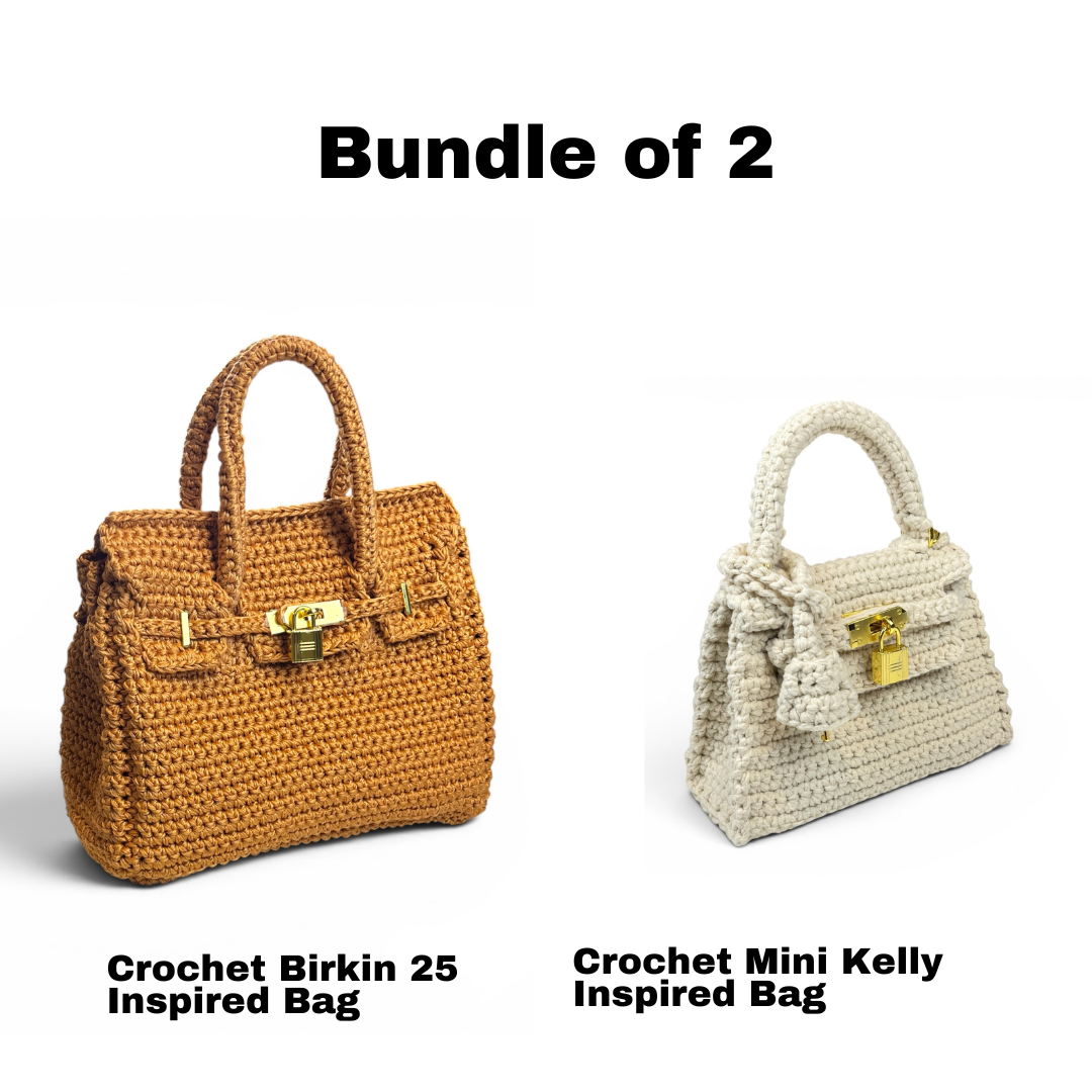 Bundle of 2 - Crochet Birkin 25 Inspired Bag and Crochet Mini Kelly Inspired Bag PDF Patterns