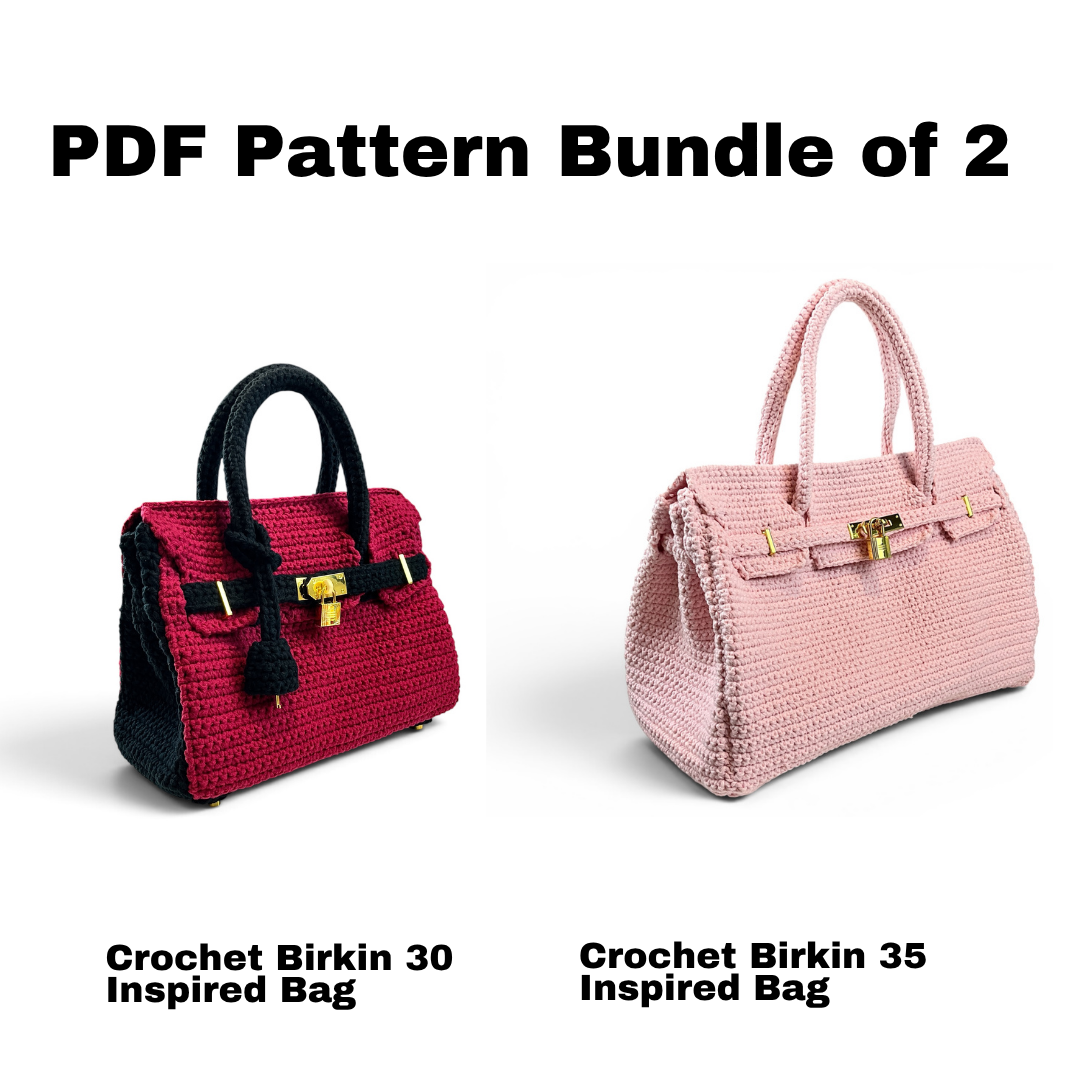 Bundle of 2 - Crochet Birkin 30 and 35 Inspired Bags PDF Pattern